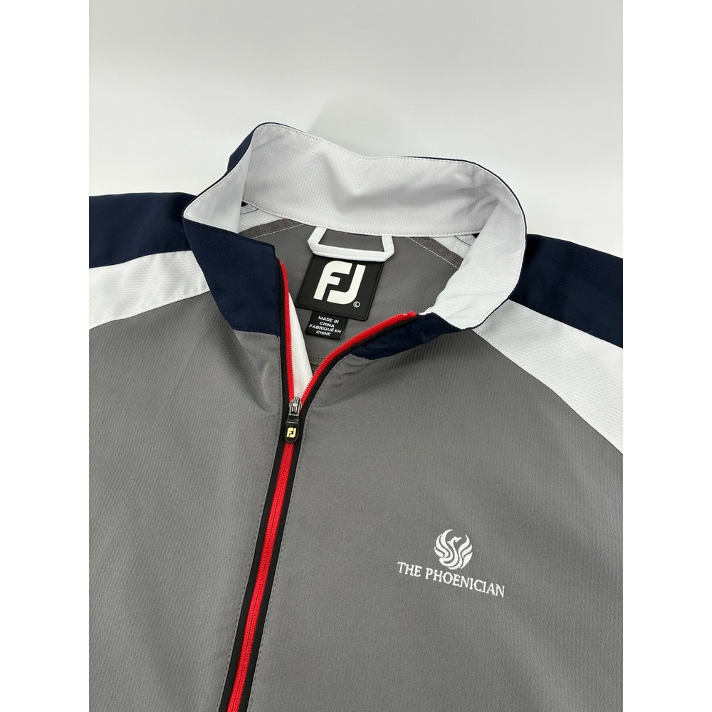 FootJoy Mens The Phoenician Golf Pullover Grey Navy 1/4 Zip Windbreaker Large